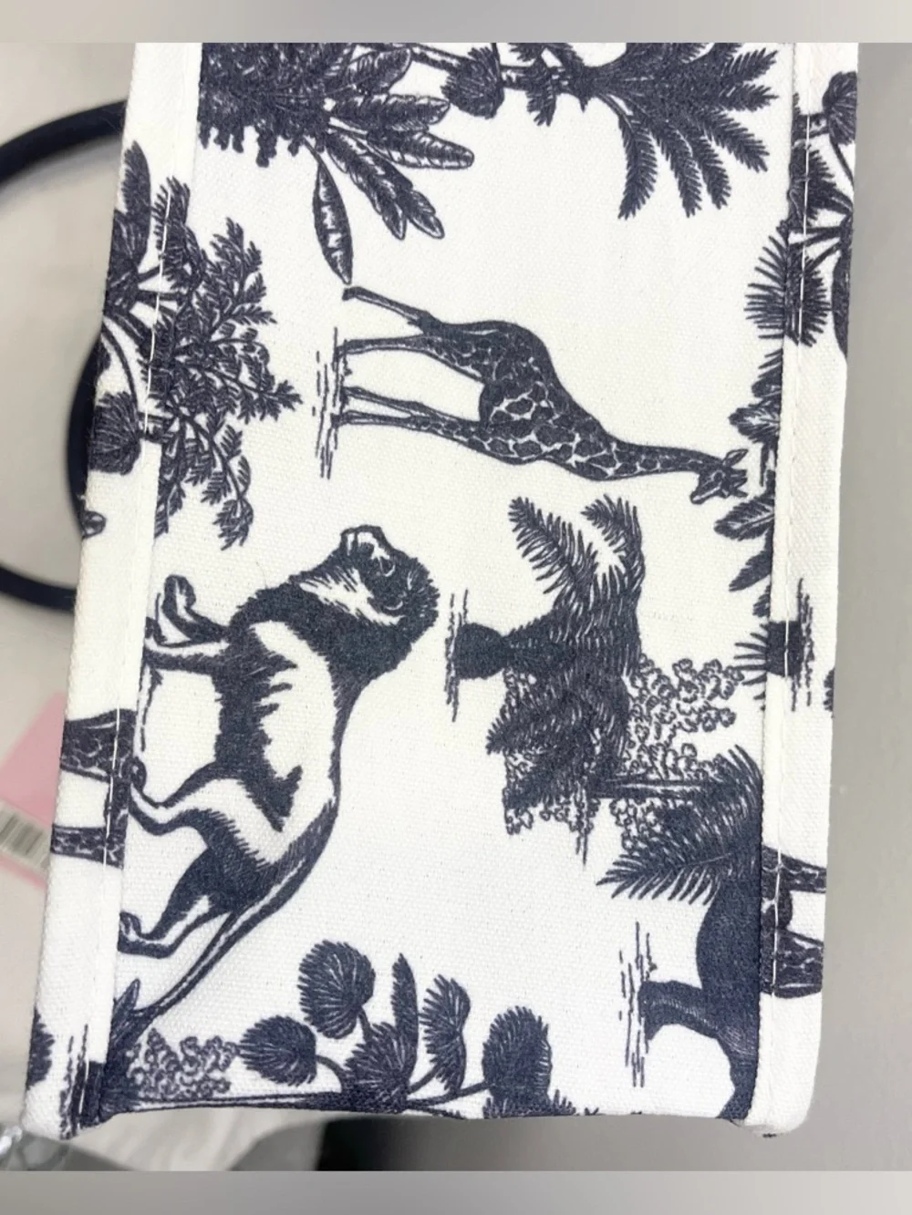 Monochrome Safari Print Tote Bag with Blue Handles
